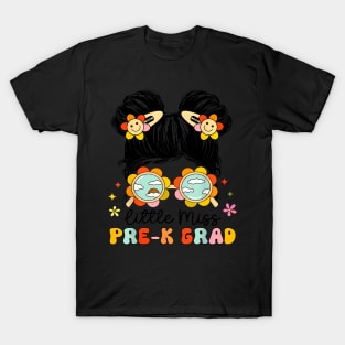 Little Miss Pre-K Grad Graduation Messy Bun Kid Girls T-Shirt